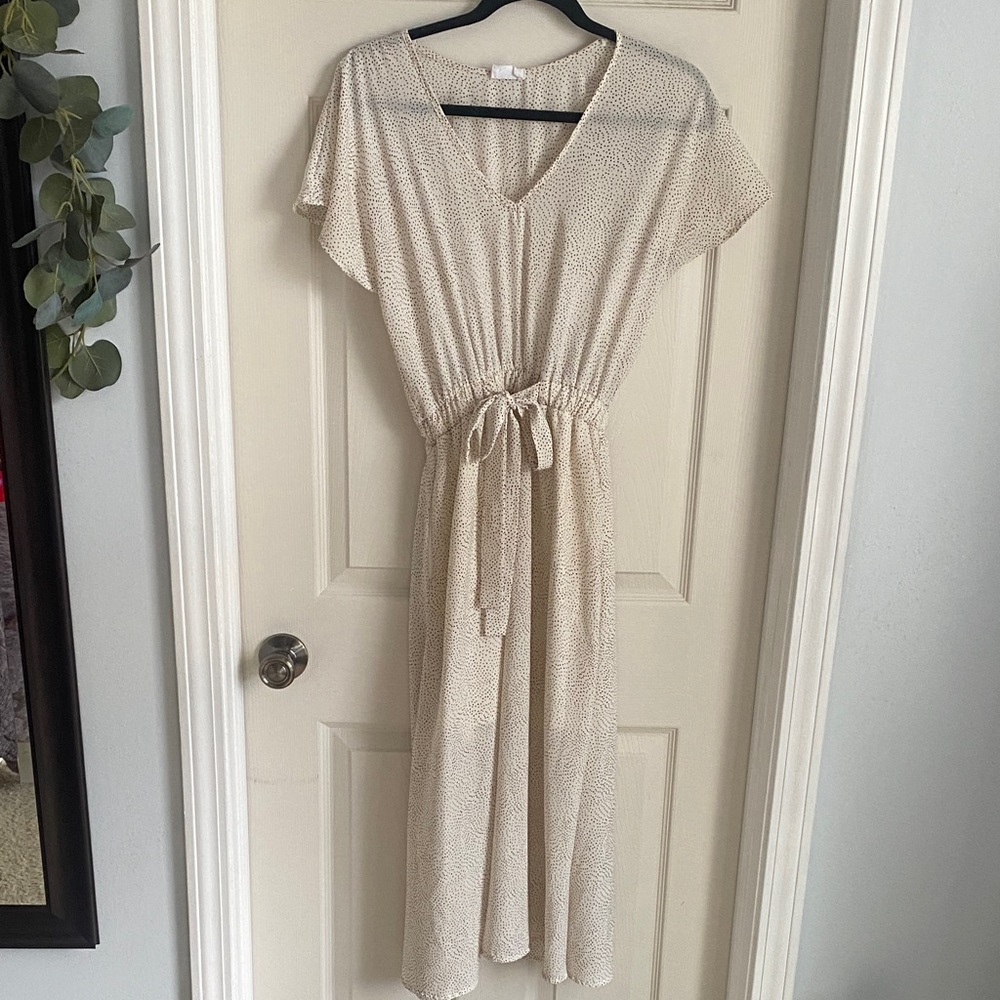 Sienna Sky Cream Midi Dress with Tie Waist